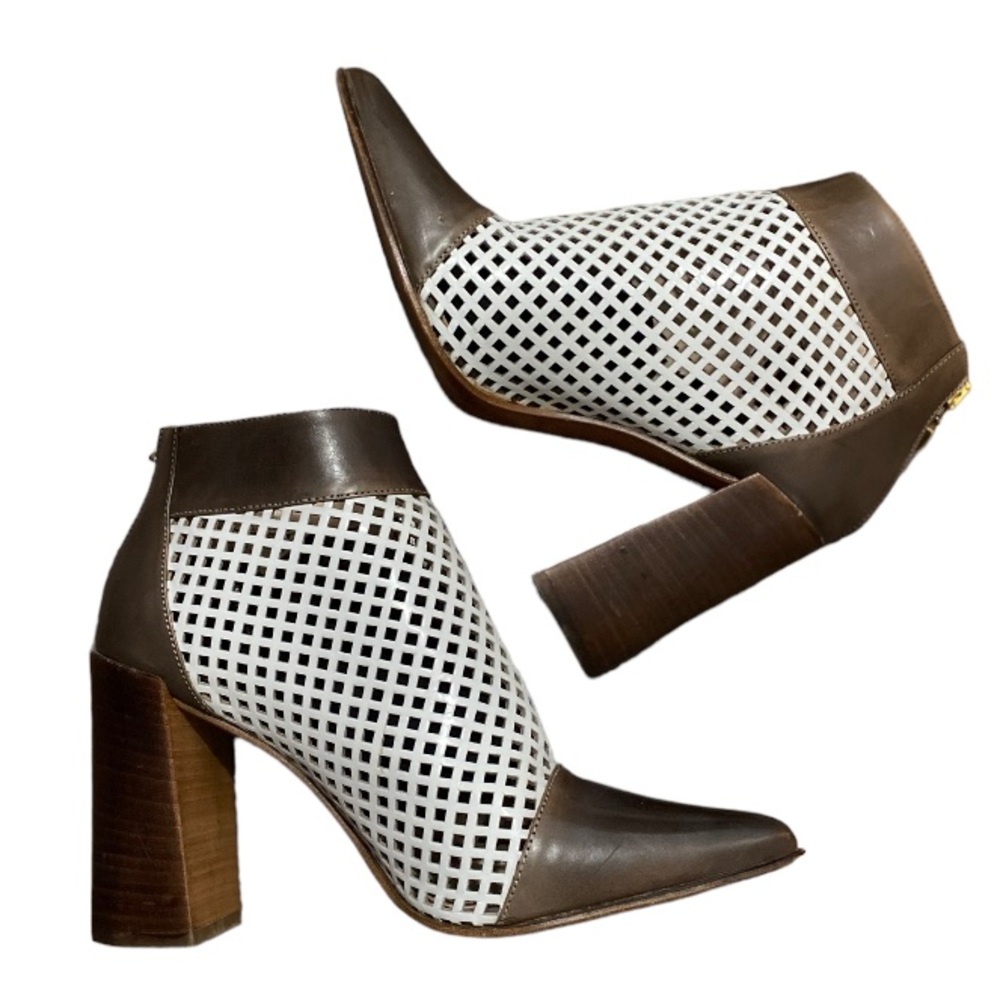 Capezzani Italian Made Designer White Brown Leather Ankle Heels Boots Si…